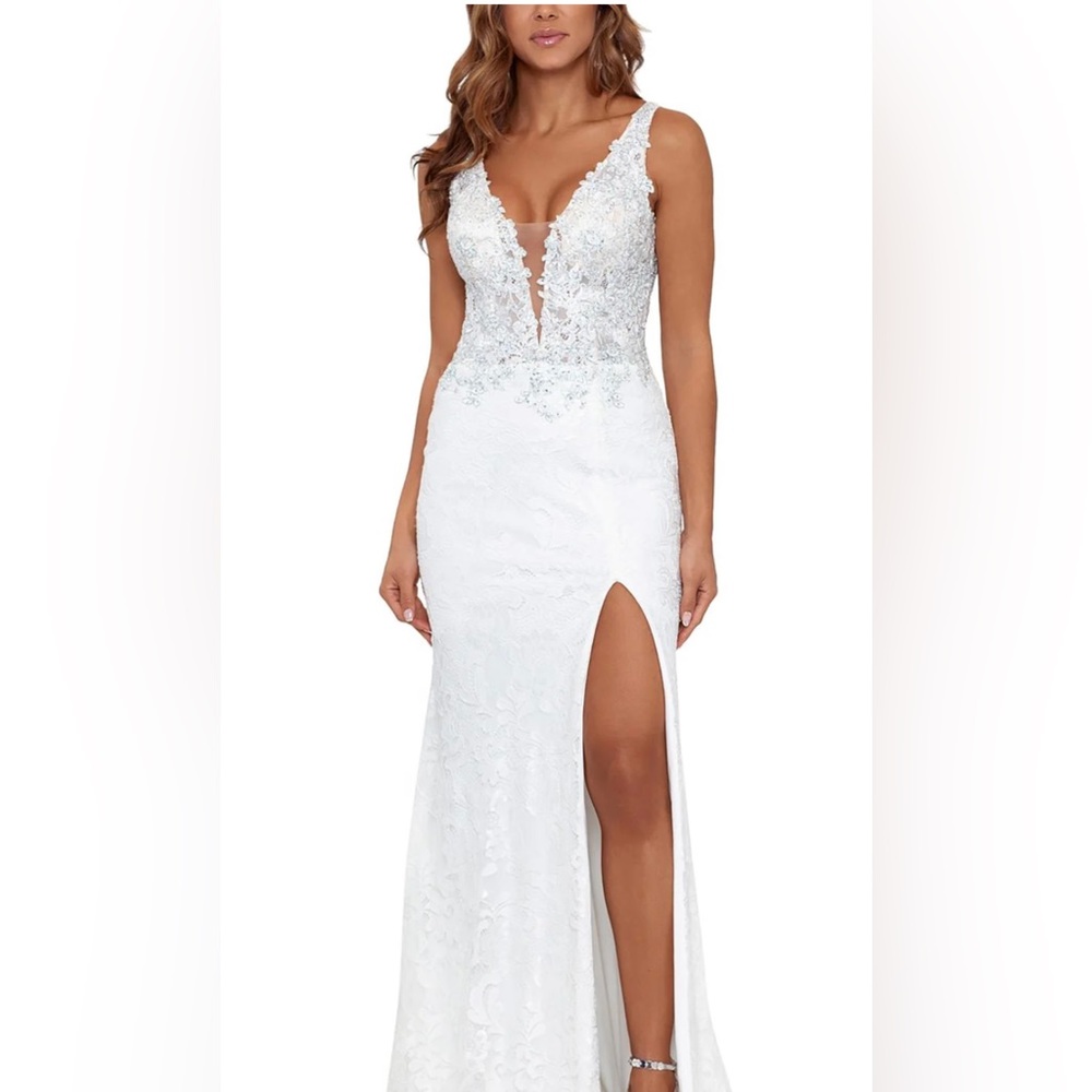 Betsy and Adam Embellished Long Evening/ bridal Dress